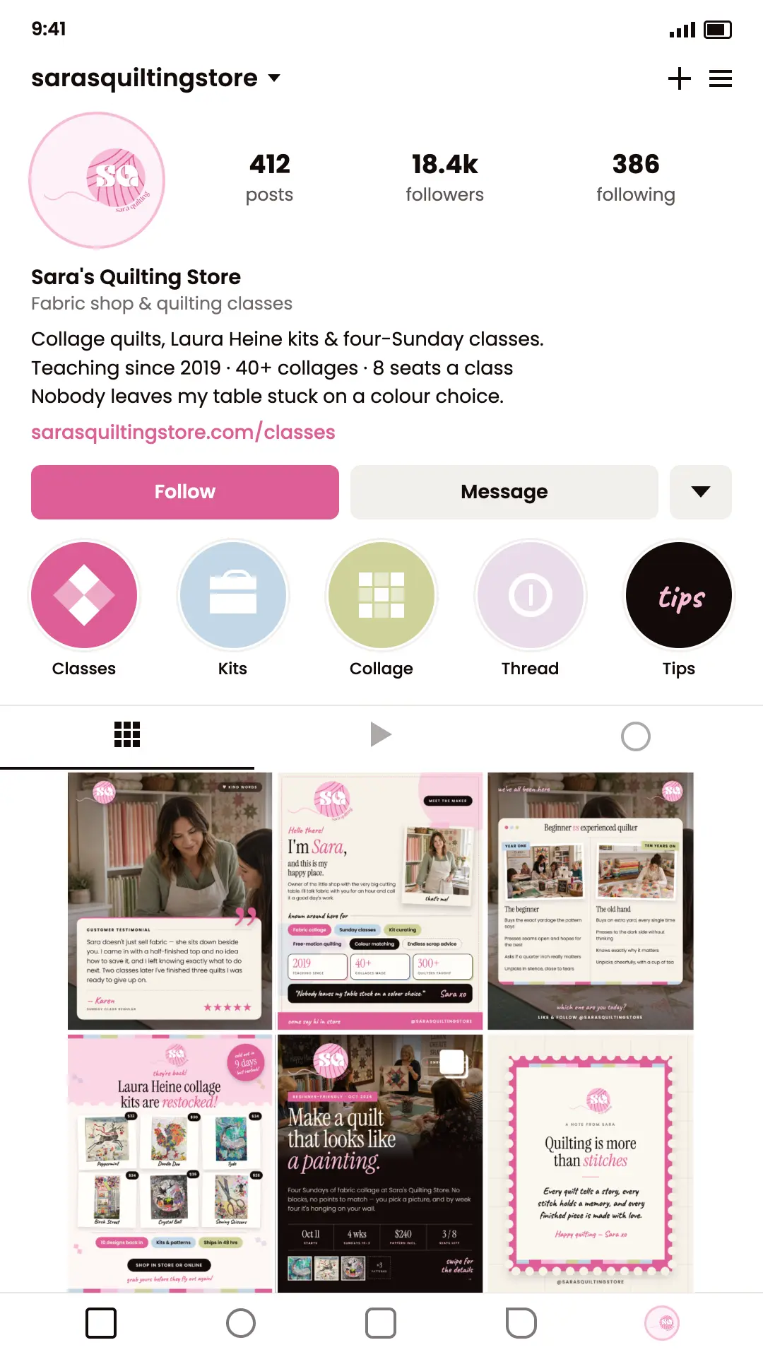 Instagram designed for a quilting business